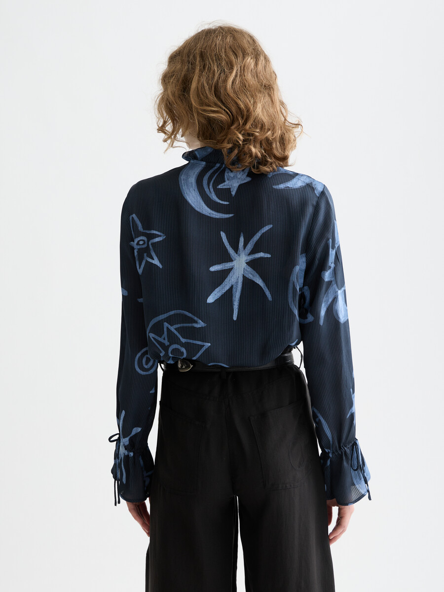 printed drawstring cuffs shirt