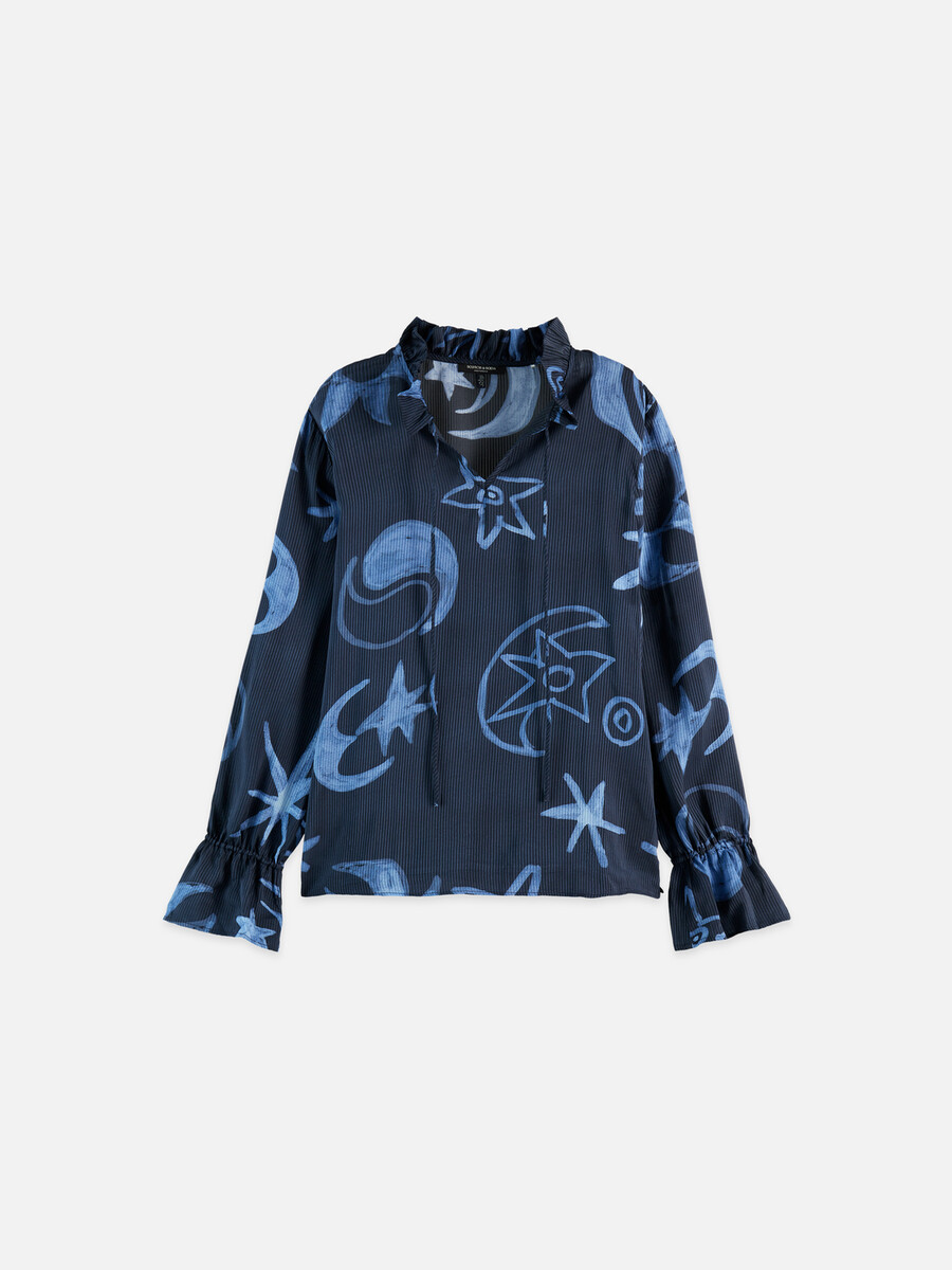 printed drawstring cuffs shirt