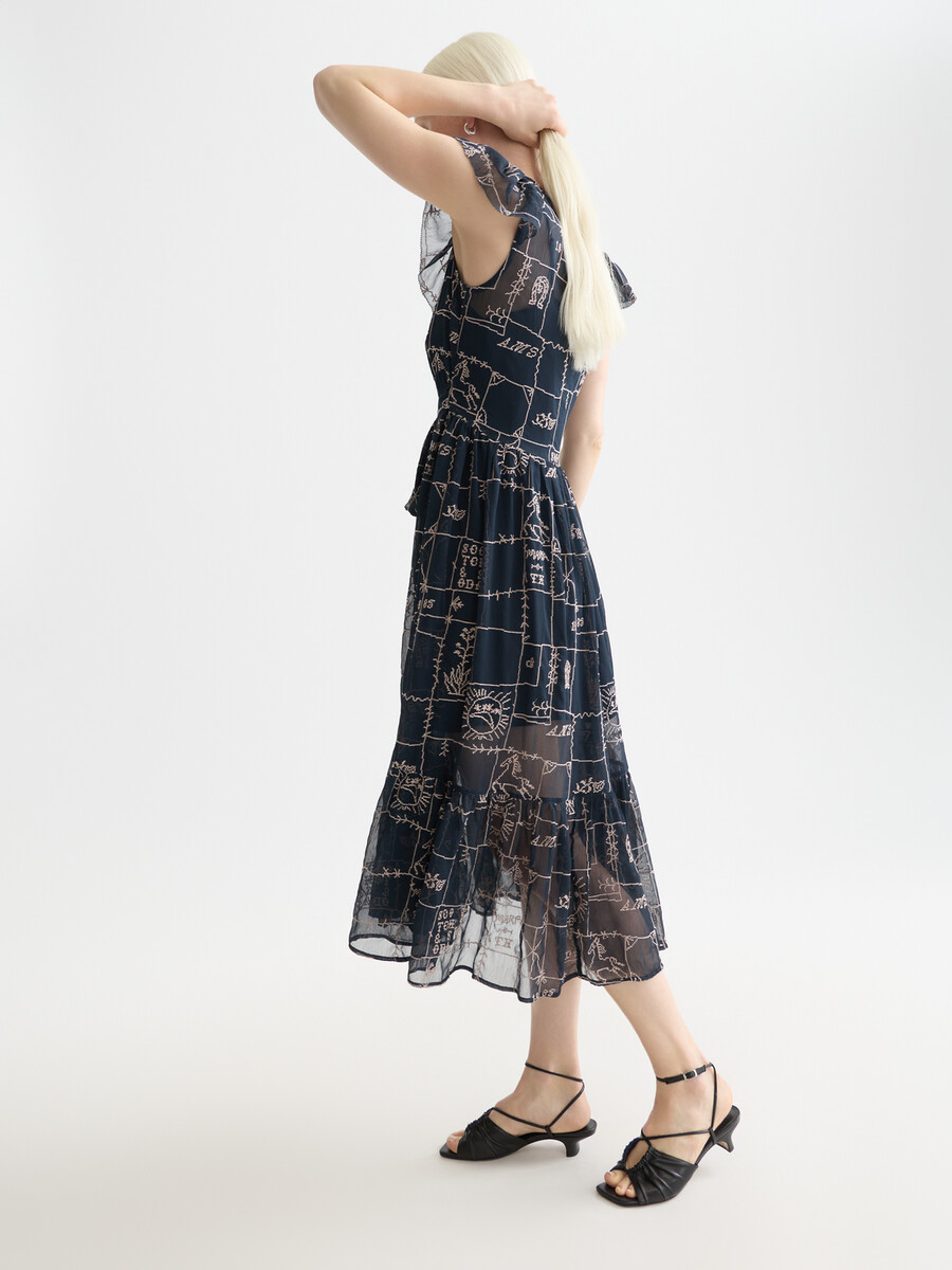 cross-stitch embroidered midi dress