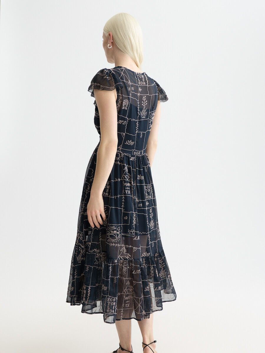 cross-stitch embroidered midi dress