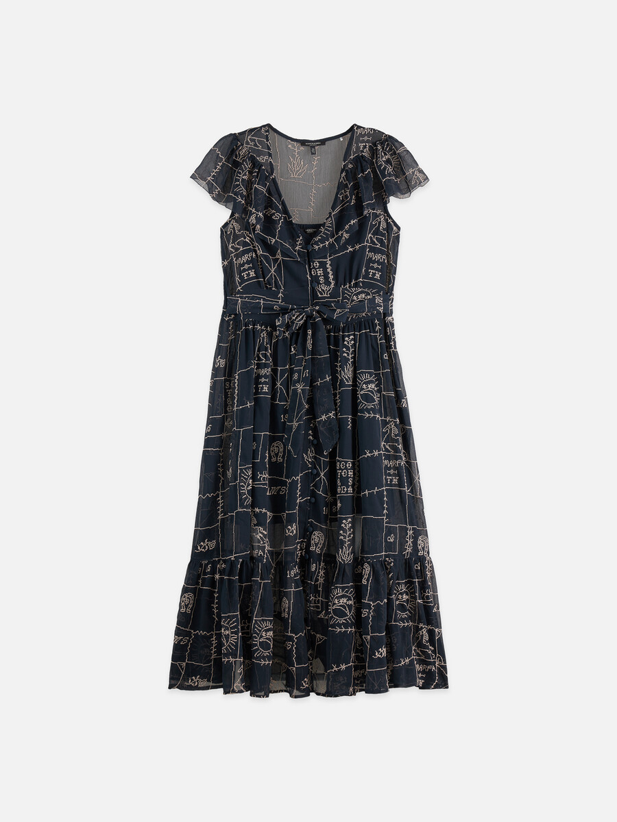 cross-stitch embroidered midi dress