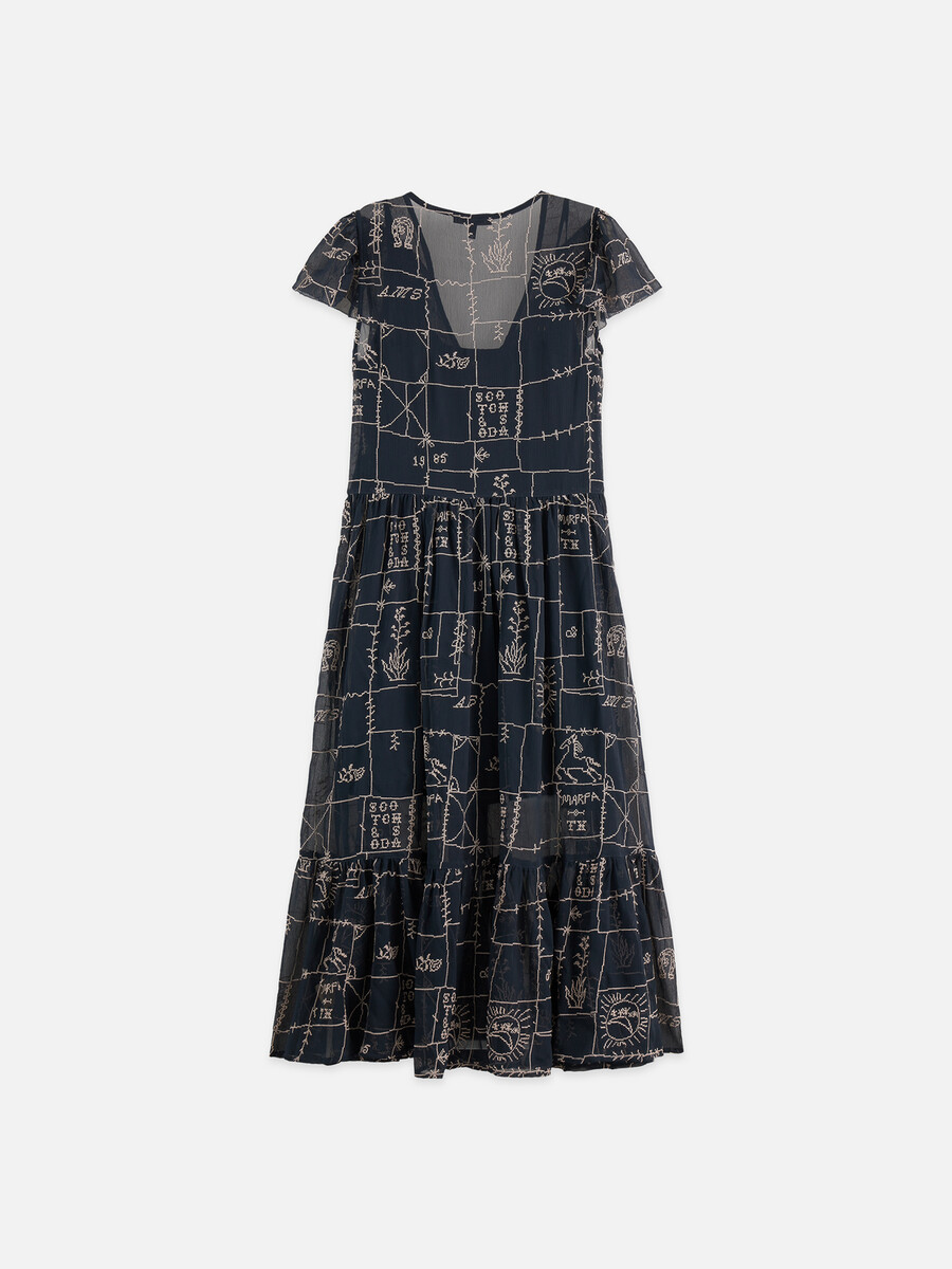 cross-stitch embroidered midi dress