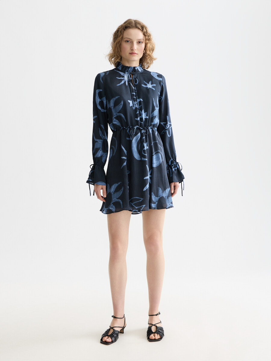 printed long sleeve mini dress