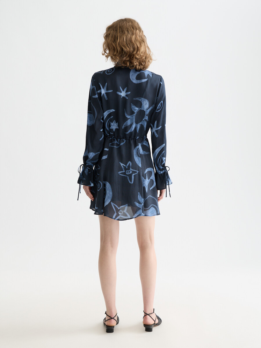 printed long sleeve mini dress
