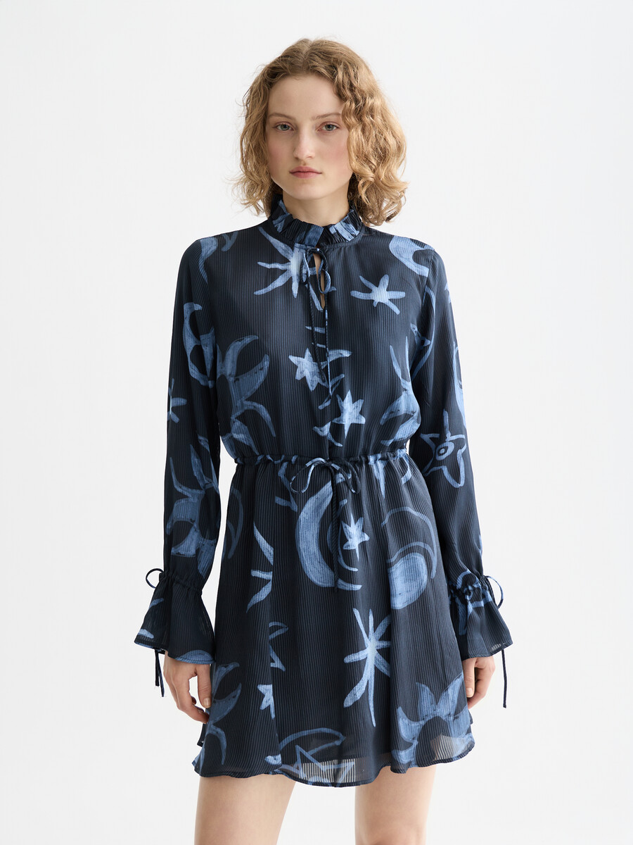 printed long sleeve mini dress