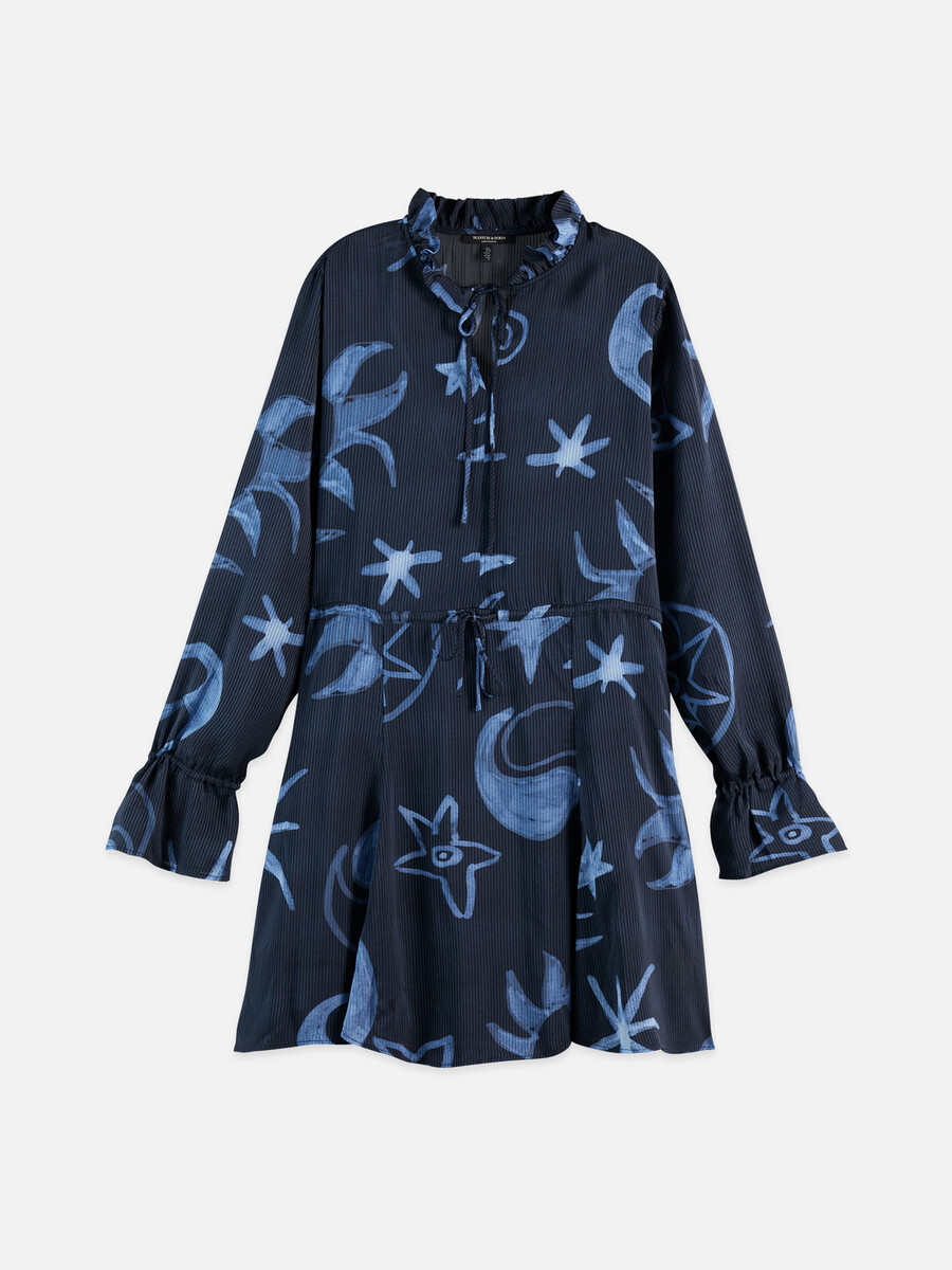 printed long sleeve mini dress