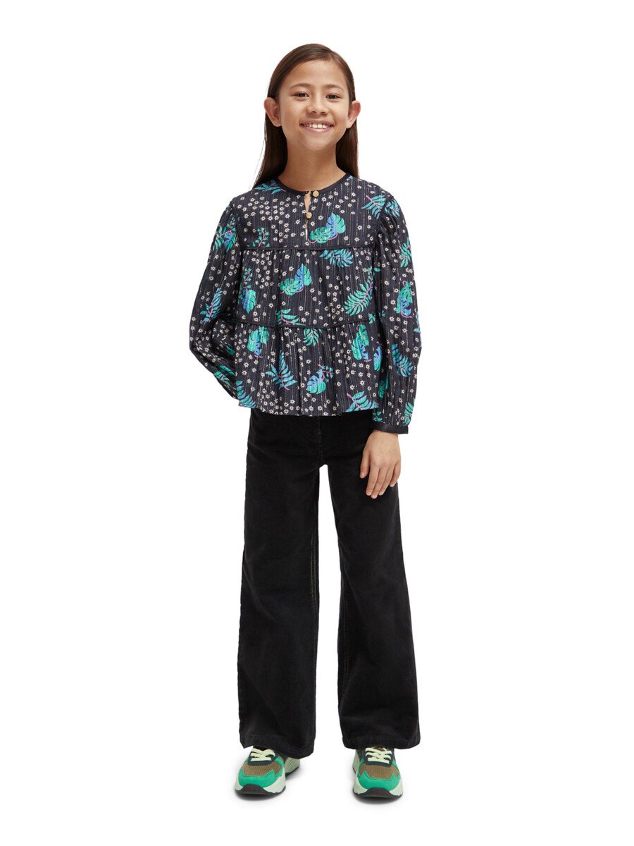 girls all-over printed satin binding top