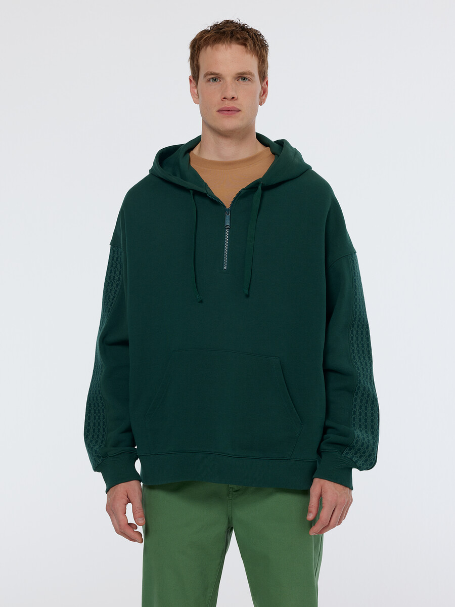 rib insert half-zip loose fit artwork hoodie