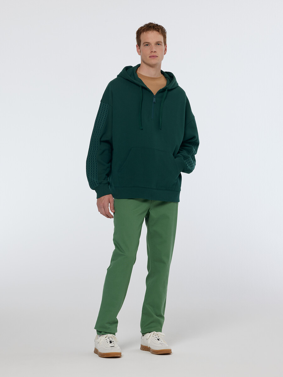 rib insert half-zip loose fit artwork hoodie