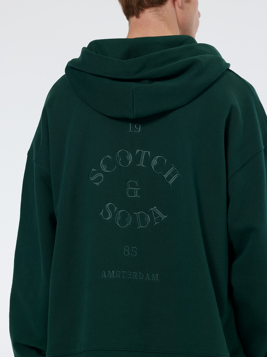 rib insert half-zip loose fit artwork hoodie
