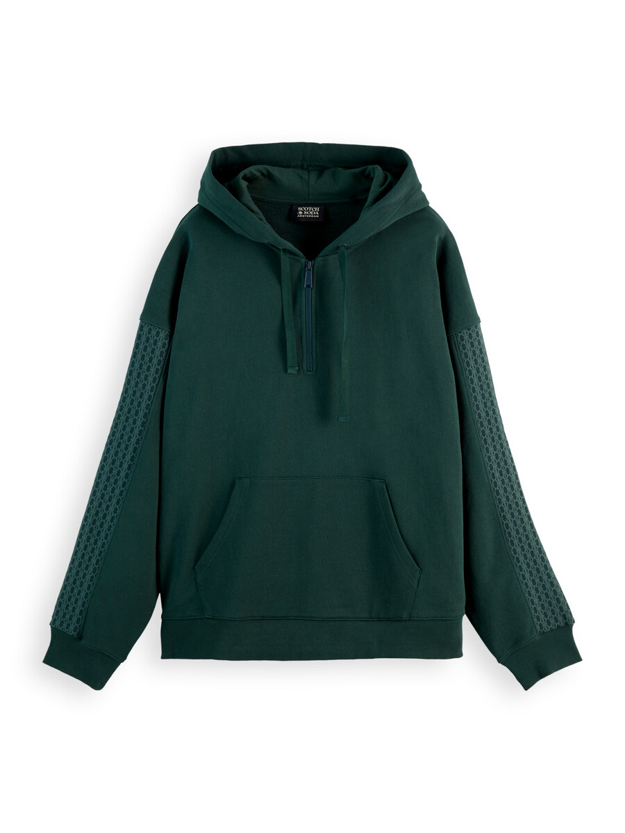 rib insert half-zip loose fit artwork hoodie