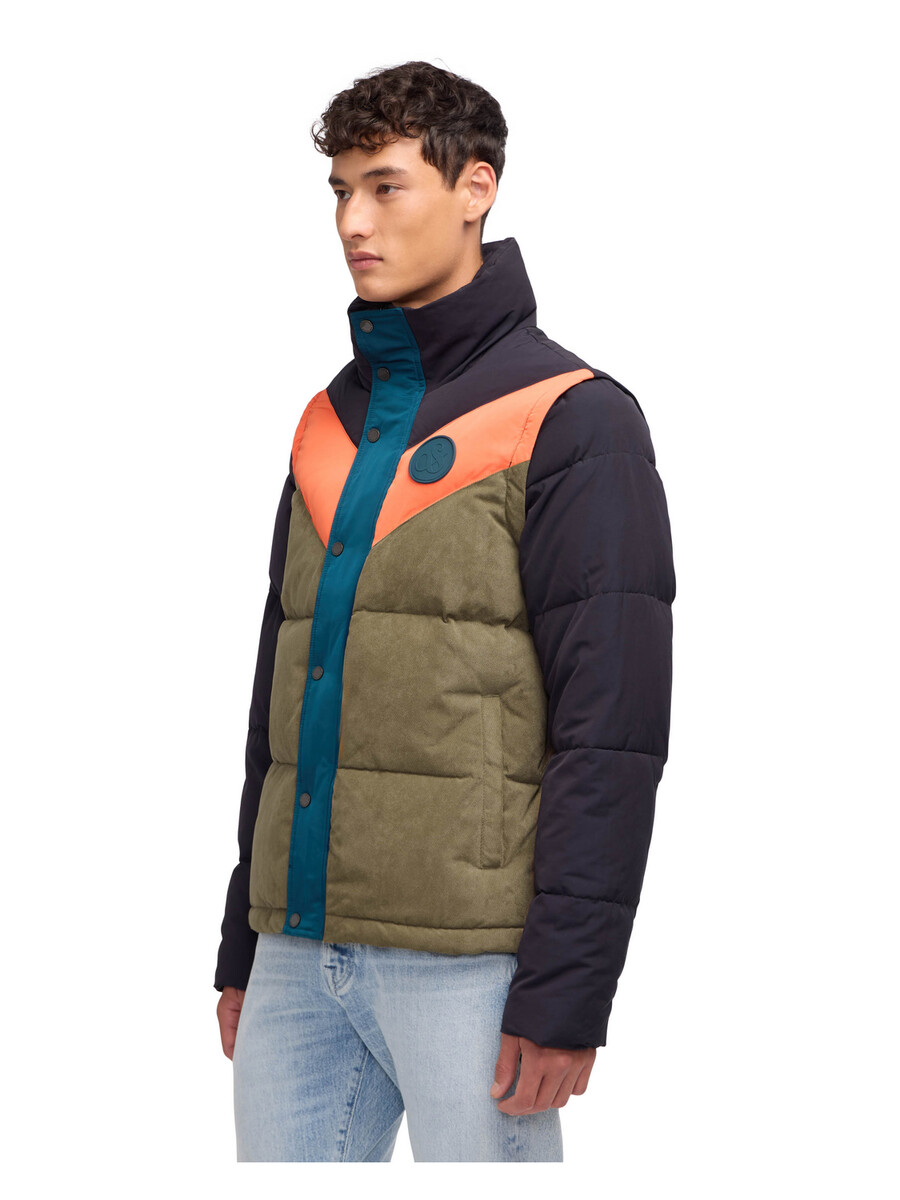 nelleke mixed media puffer with removable sleeves