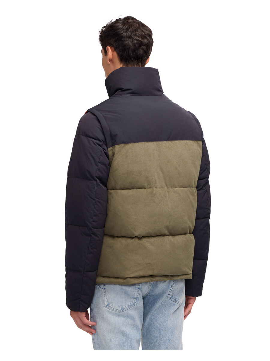 nelleke mixed media puffer with removable sleeves