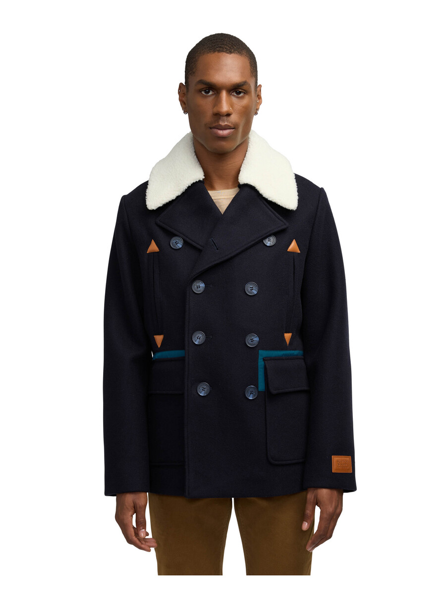 izak peacoat with contrast detail and removable collar