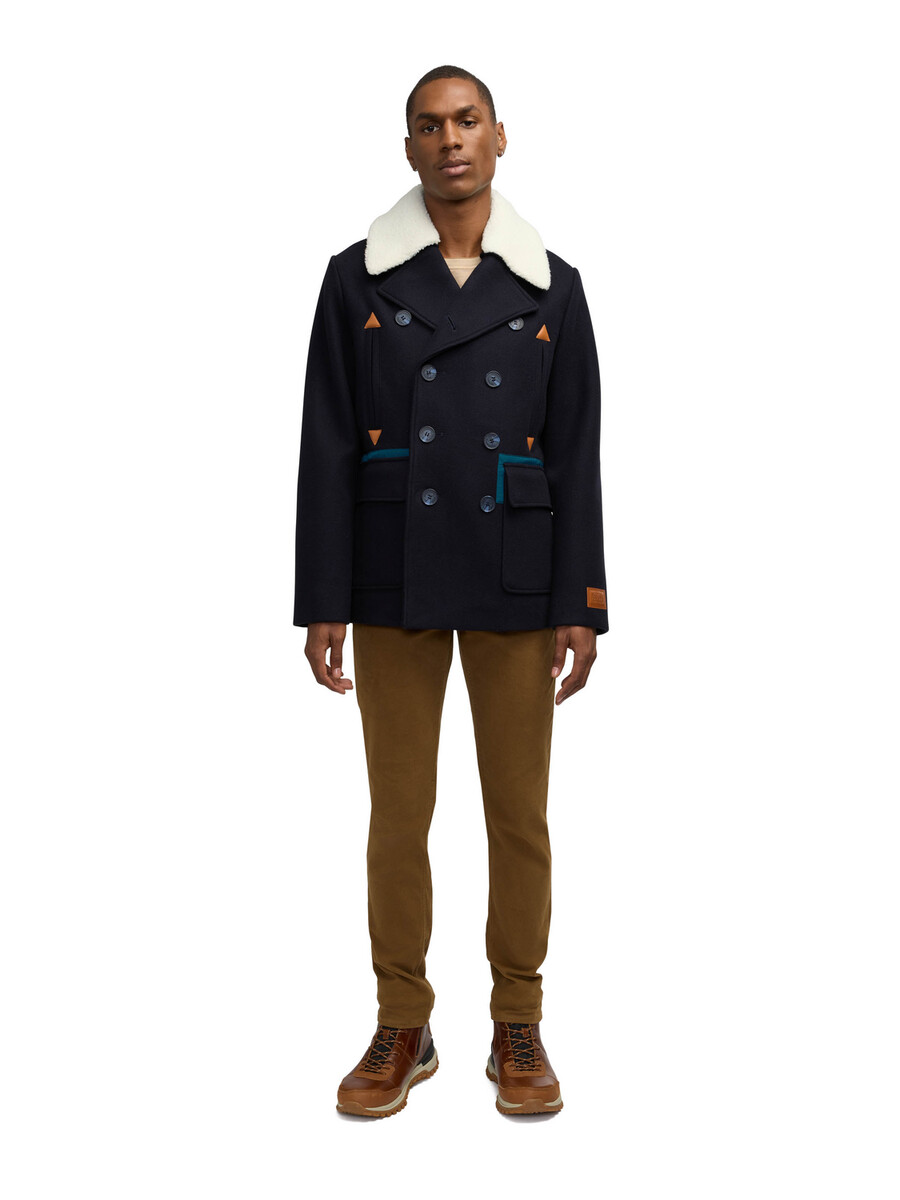 izak peacoat with contrast detail and removable collar