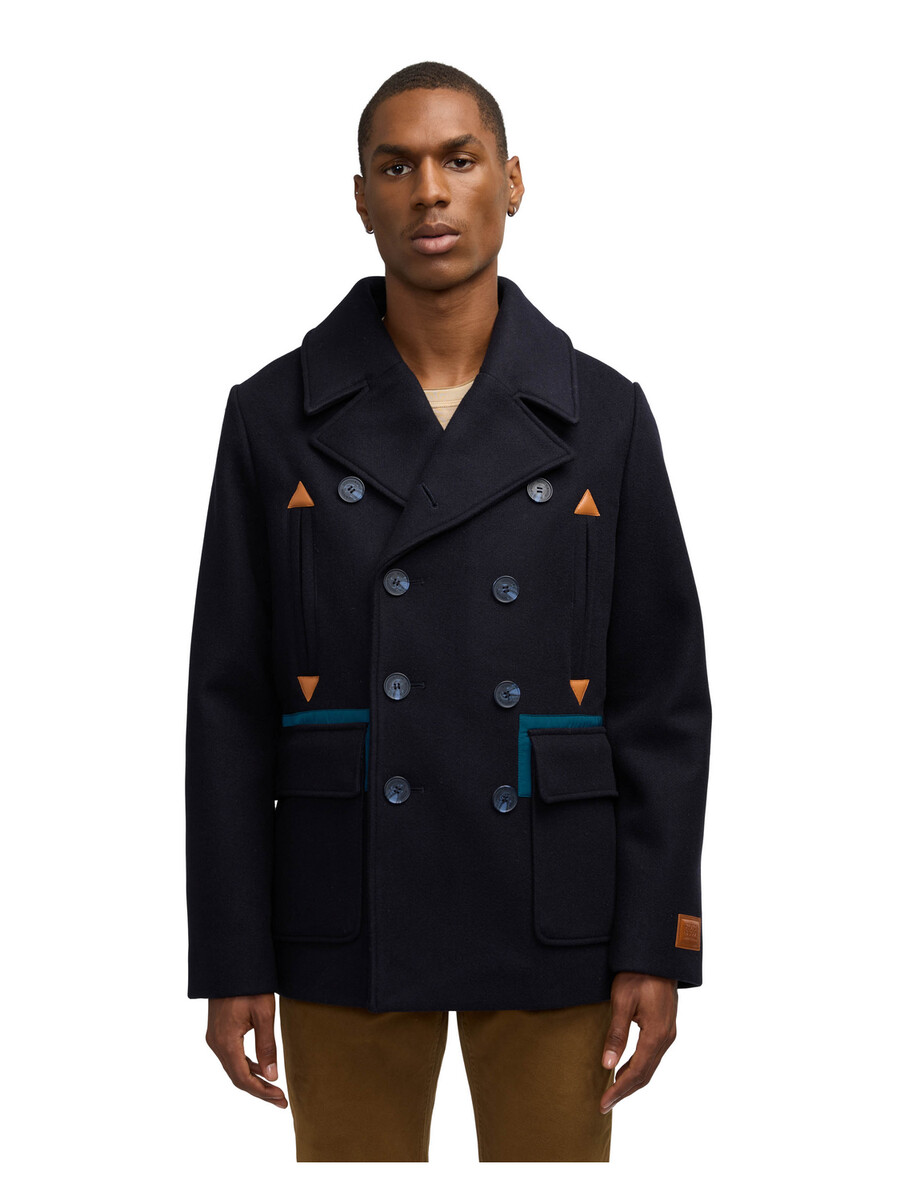izak peacoat with contrast detail and removable collar
