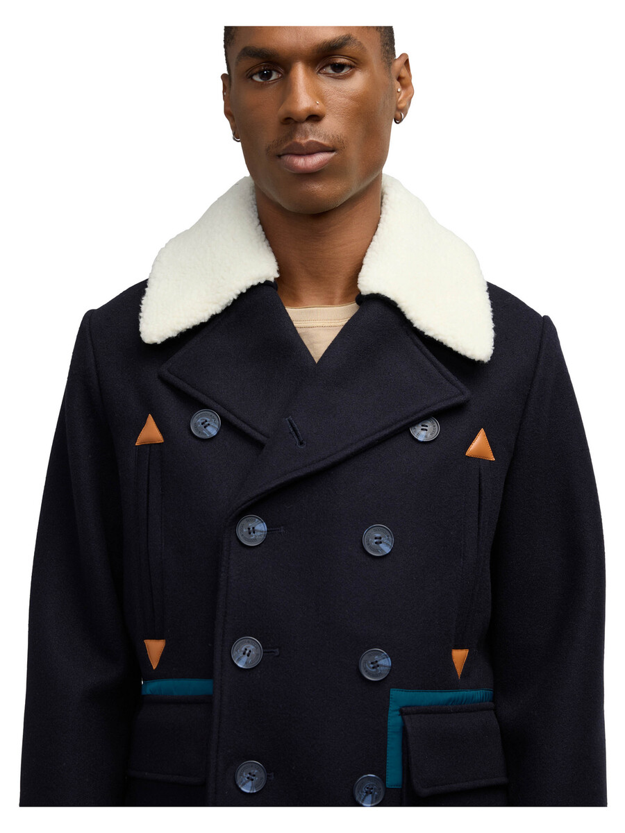izak peacoat with contrast detail and removable collar