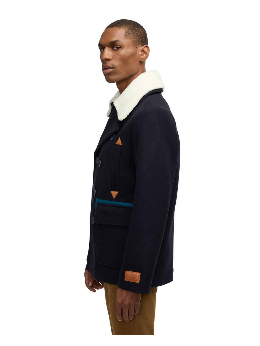 izak peacoat with contrast detail and removable collar