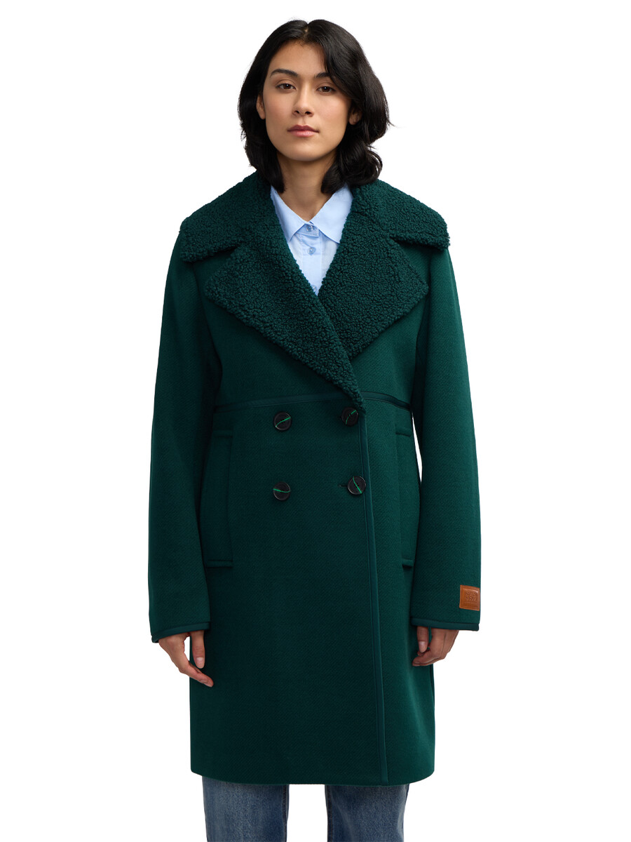 runa double face sherpa collar double breasted peacoat