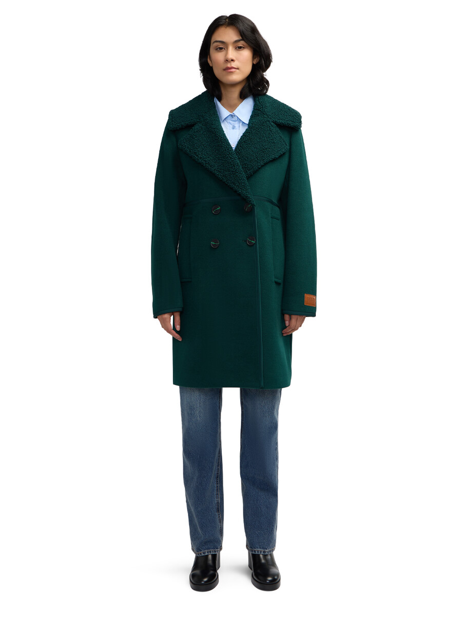 runa double face sherpa collar double breasted peacoat