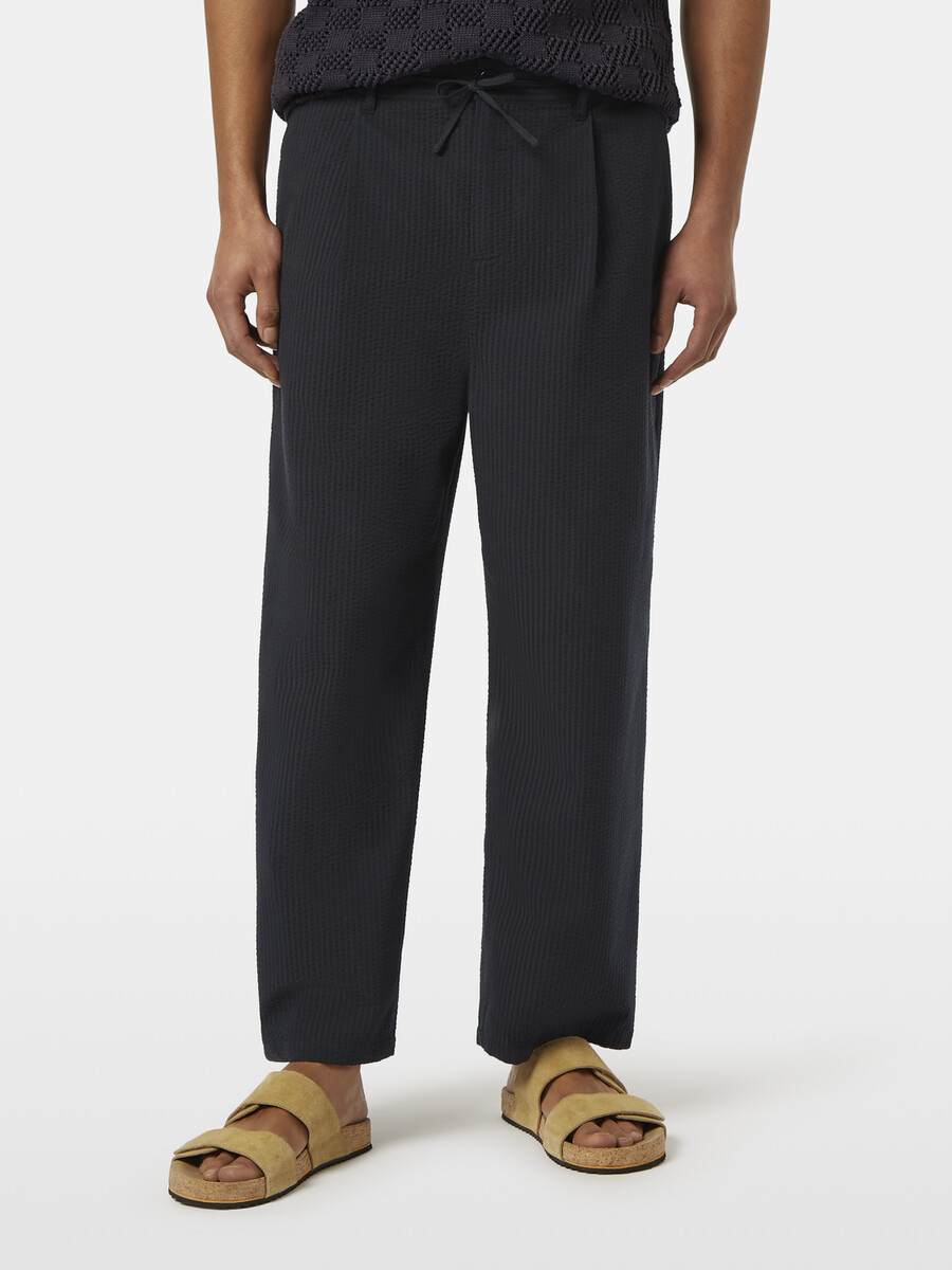 pleated relaxed straight cotton-blend seersucker jogger