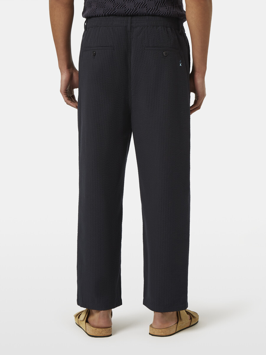 pleated relaxed straight cotton-blend seersucker jogger