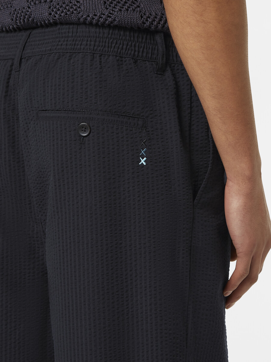 pleated relaxed straight cotton-blend seersucker jogger