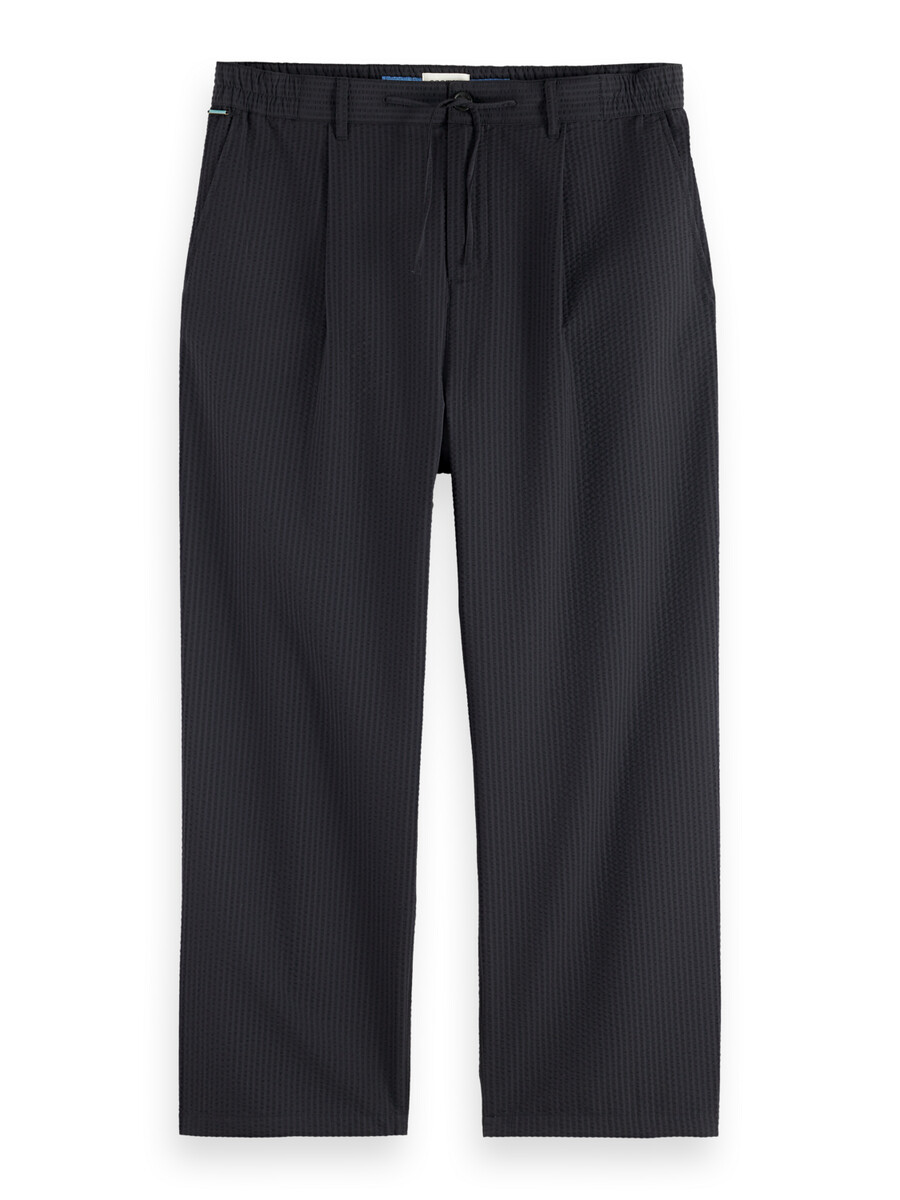 pleated relaxed straight cotton-blend seersucker jogger