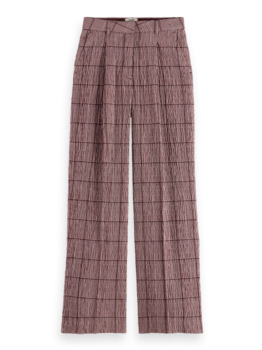 rose high-rise wide-leg prince of wales seersucker pant