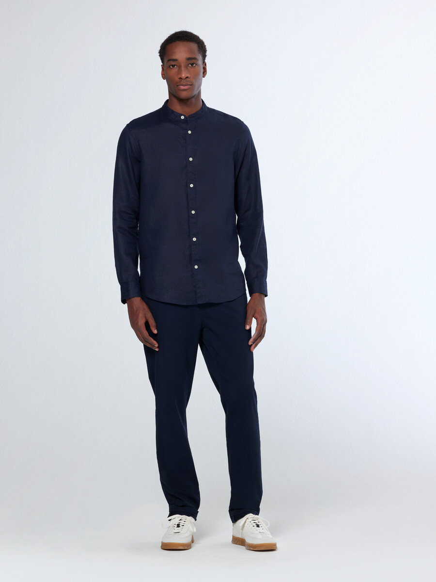 essentials — linen stand up collar shirt