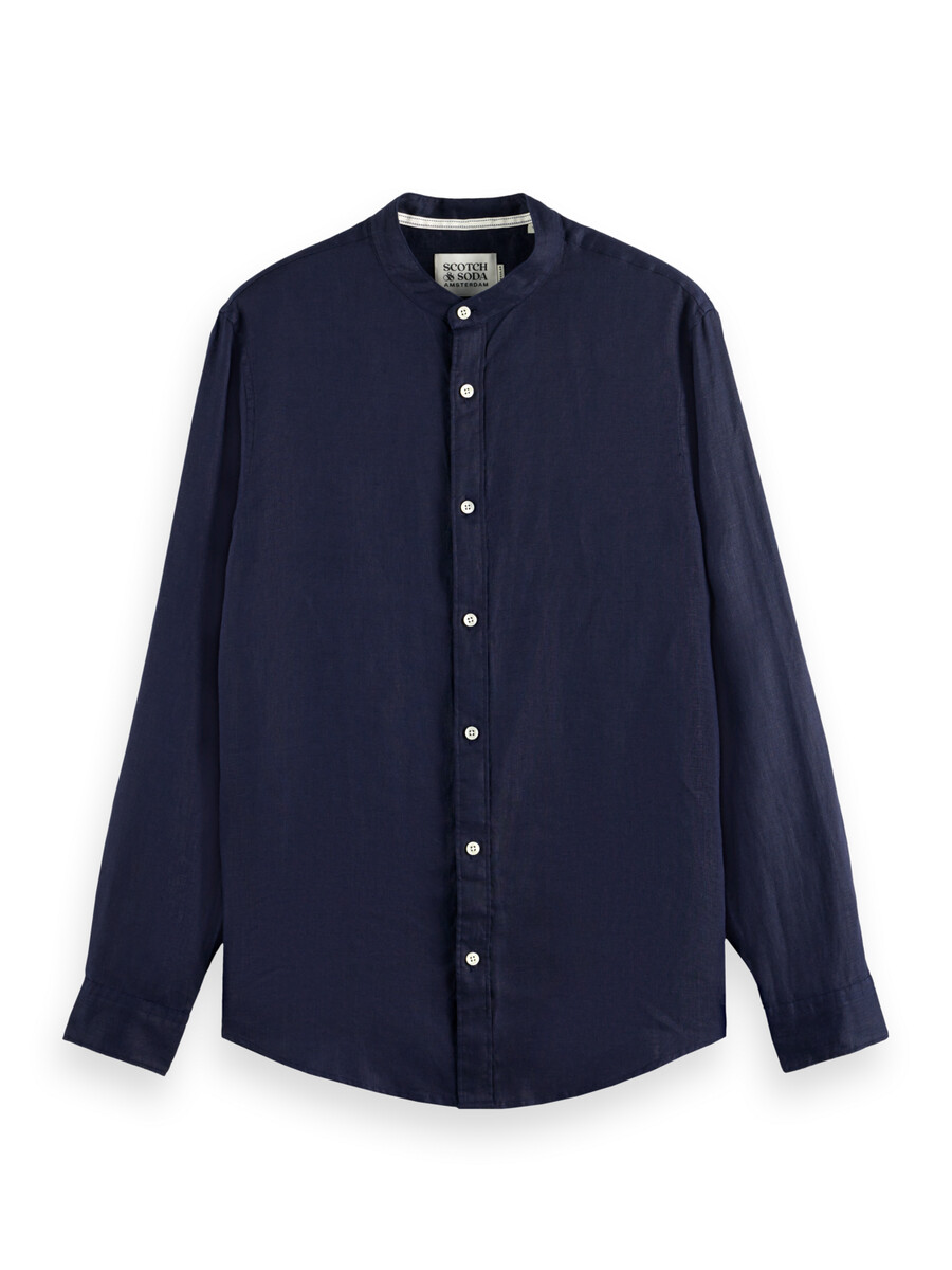 essentials — linen stand up collar shirt