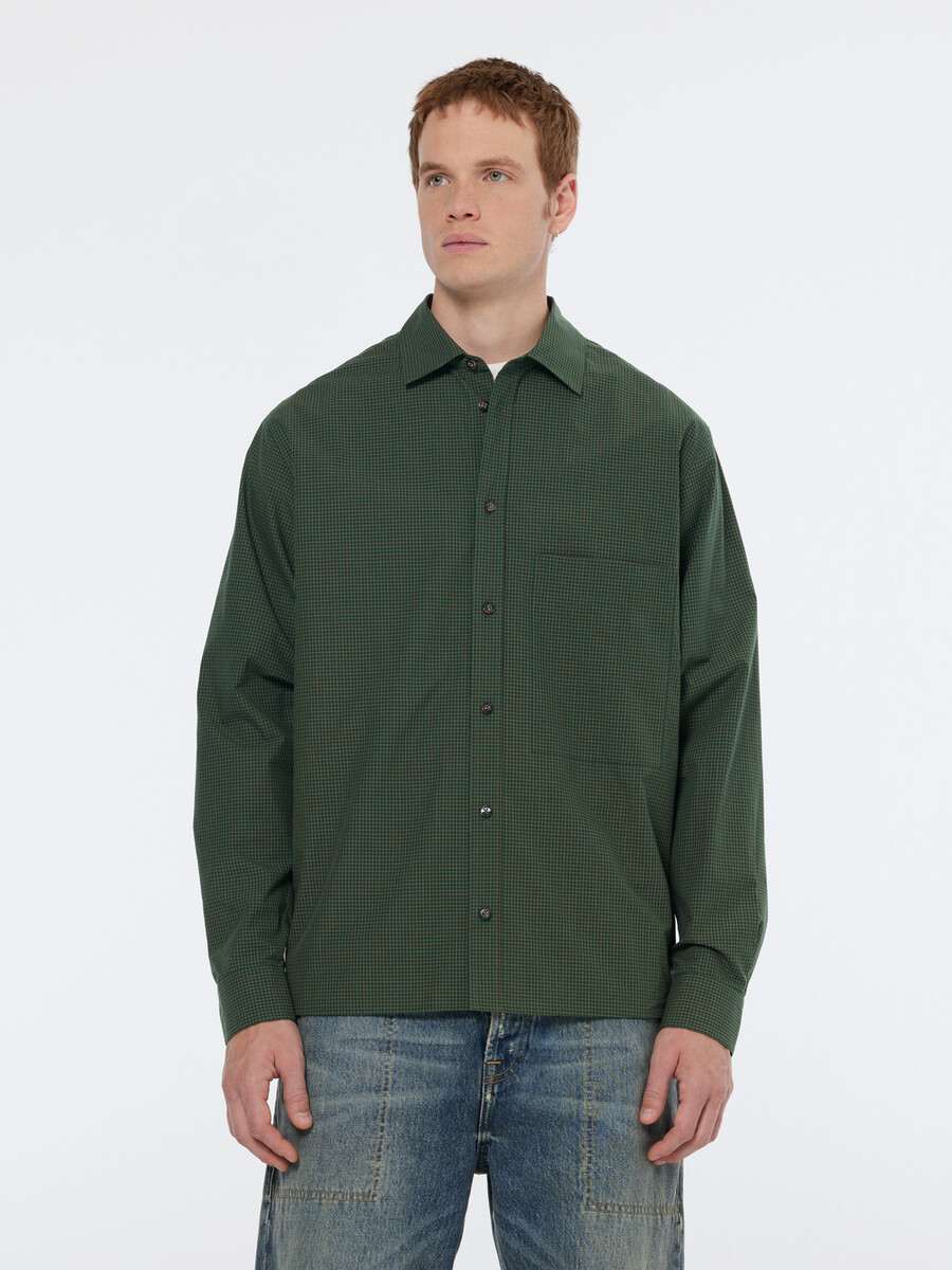 relaxed fit yarn-dyed micro-check shirt