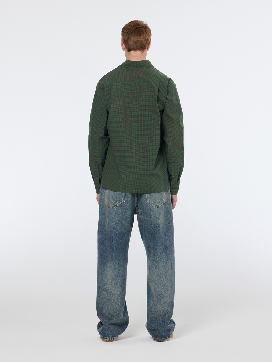 relaxed fit yarn-dyed micro-check shirt