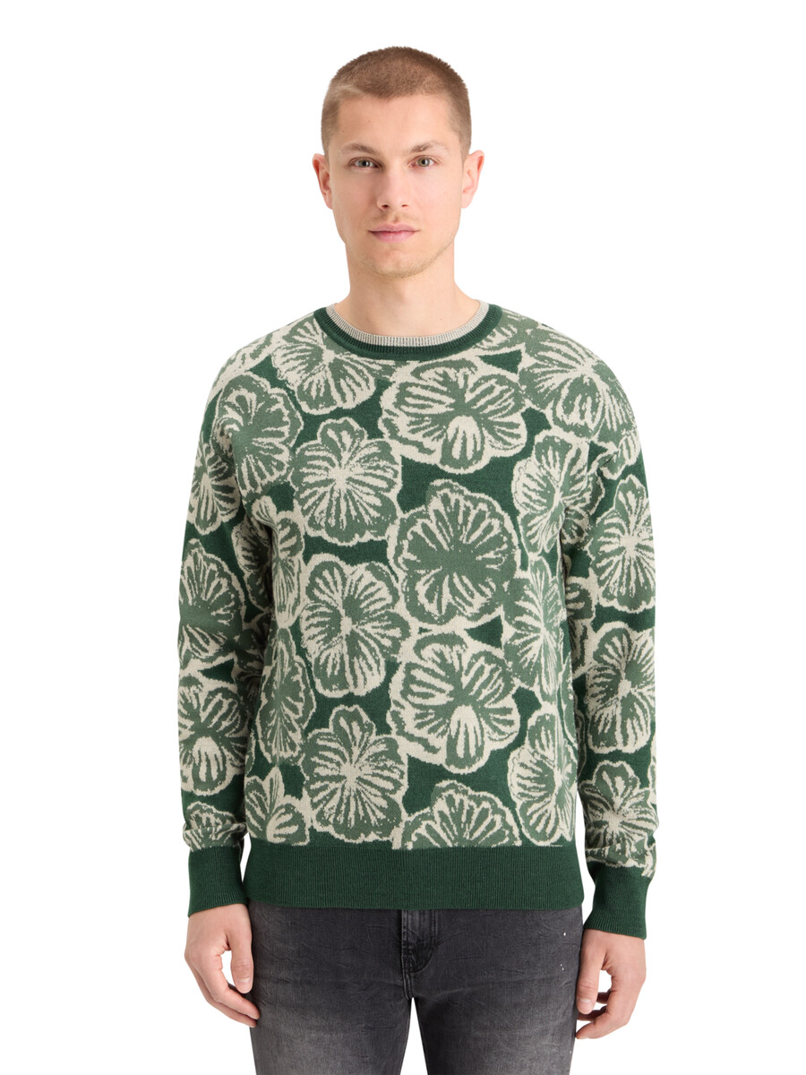 drop shoulder jacquard sweater