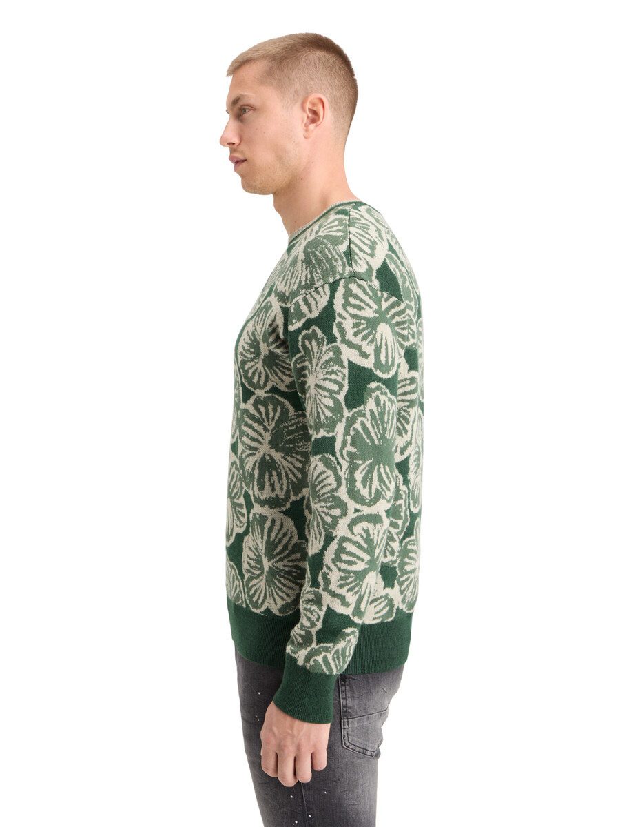 drop shoulder jacquard sweater