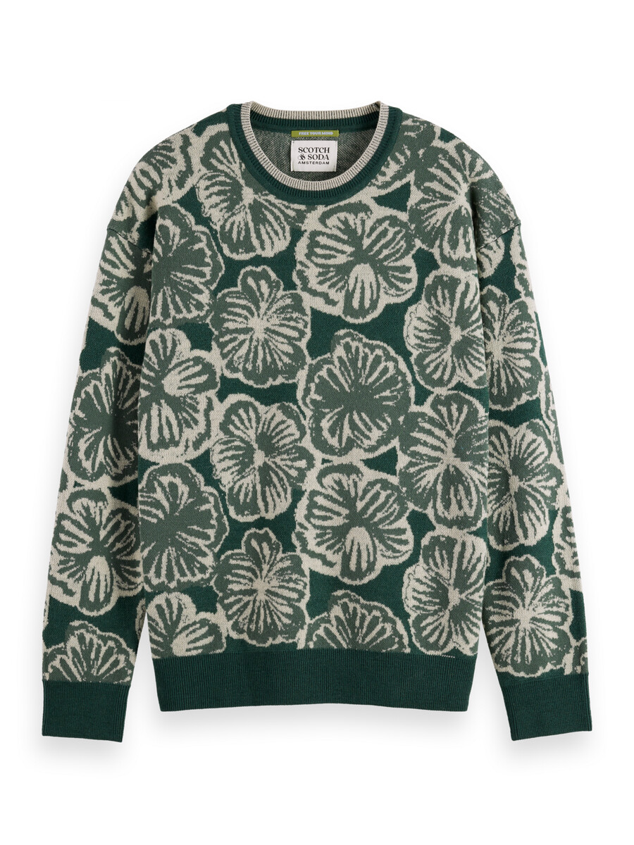 drop shoulder jacquard sweater