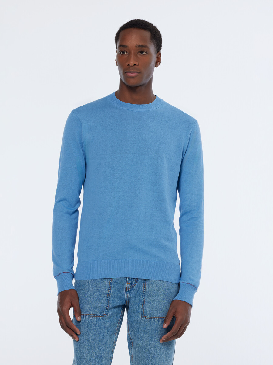 linen-blend regular fit crewneck pullover
