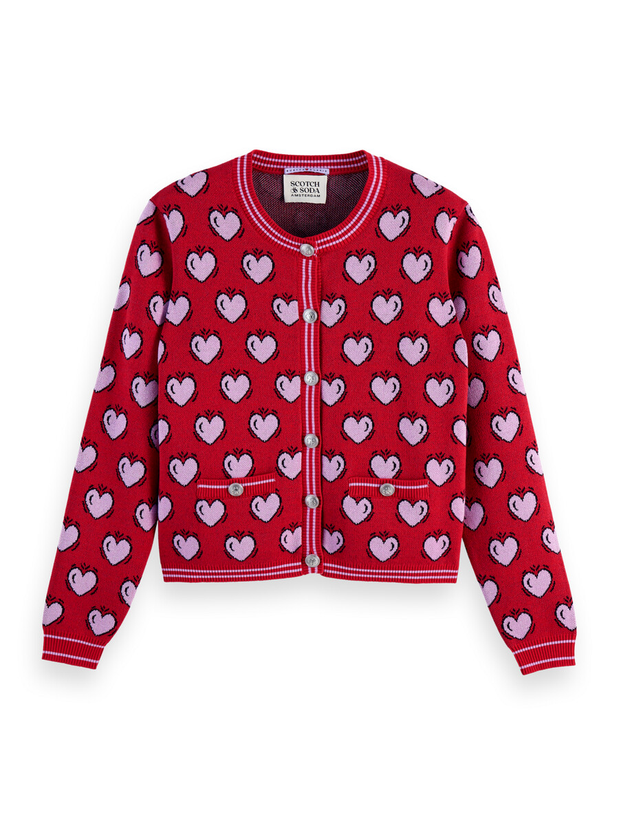 scotch soda x burton morris heart printed cardigan