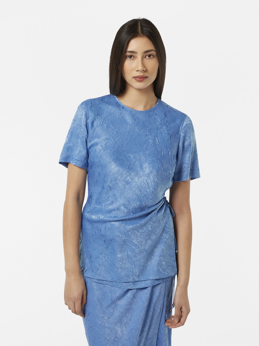 crushed satin wrap top